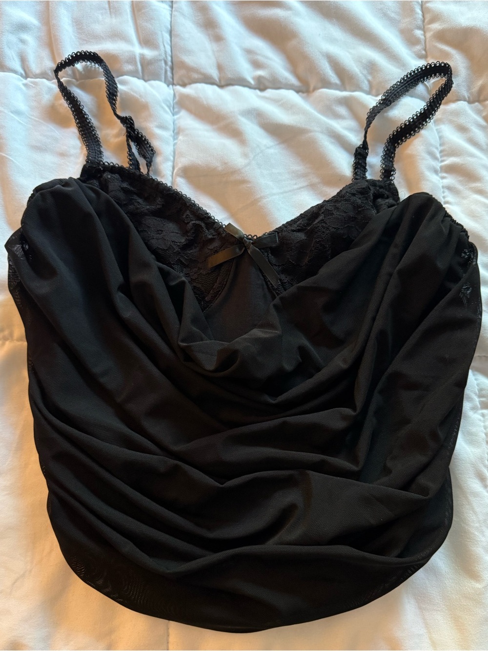 Black Lace Trim Cowl Neck corset top womens small